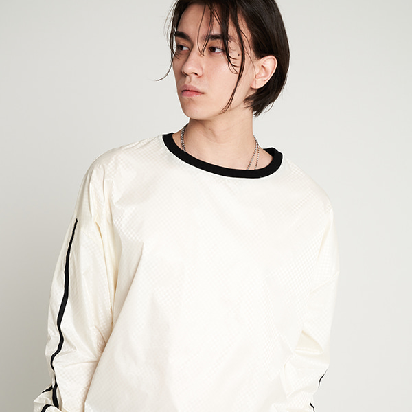 Satin Checkered String Over Coloring Sweatshirt Ivory
