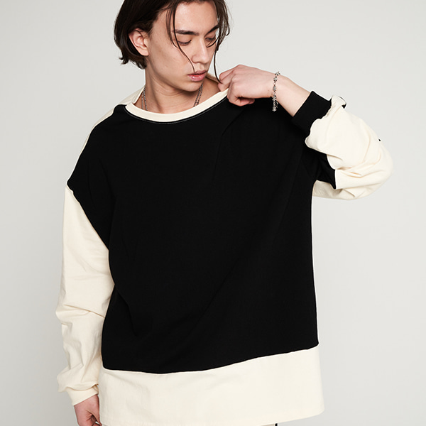 Two Color Overfit Round Boxy T-shirt Black