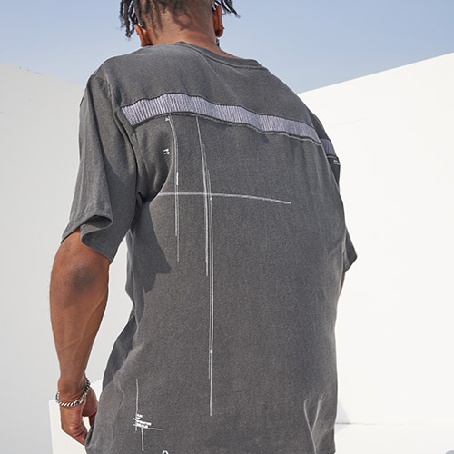 Pigment Back Point Printed Boxy T-Charcoal