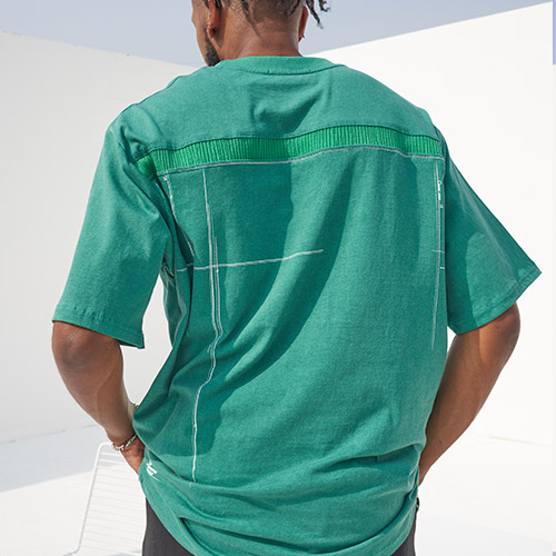 Pigment Back Point Printed Boxy T-Green